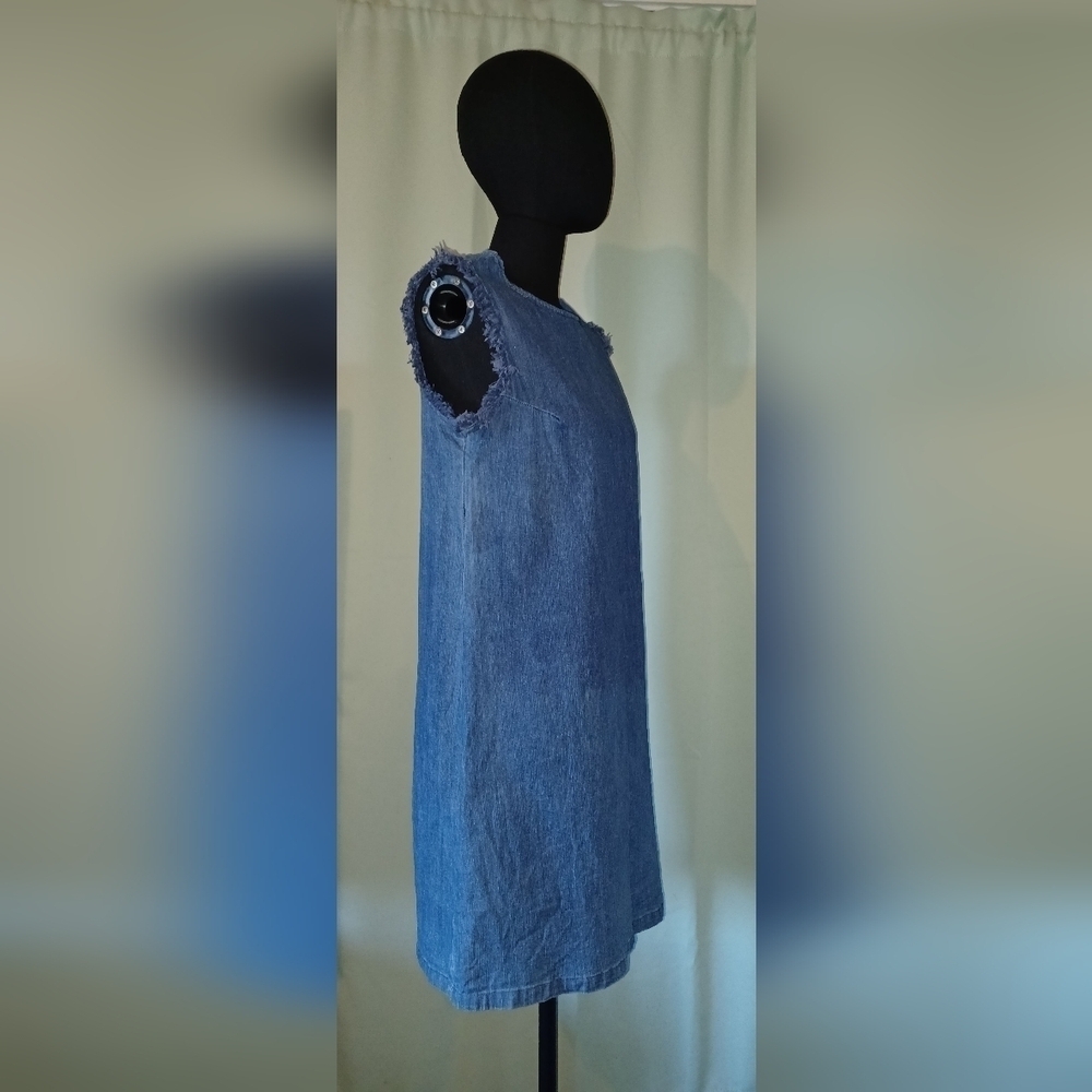 Hope and Harlow Light Blue Denim Fringe Frayed Dress - Picture 2 of 7